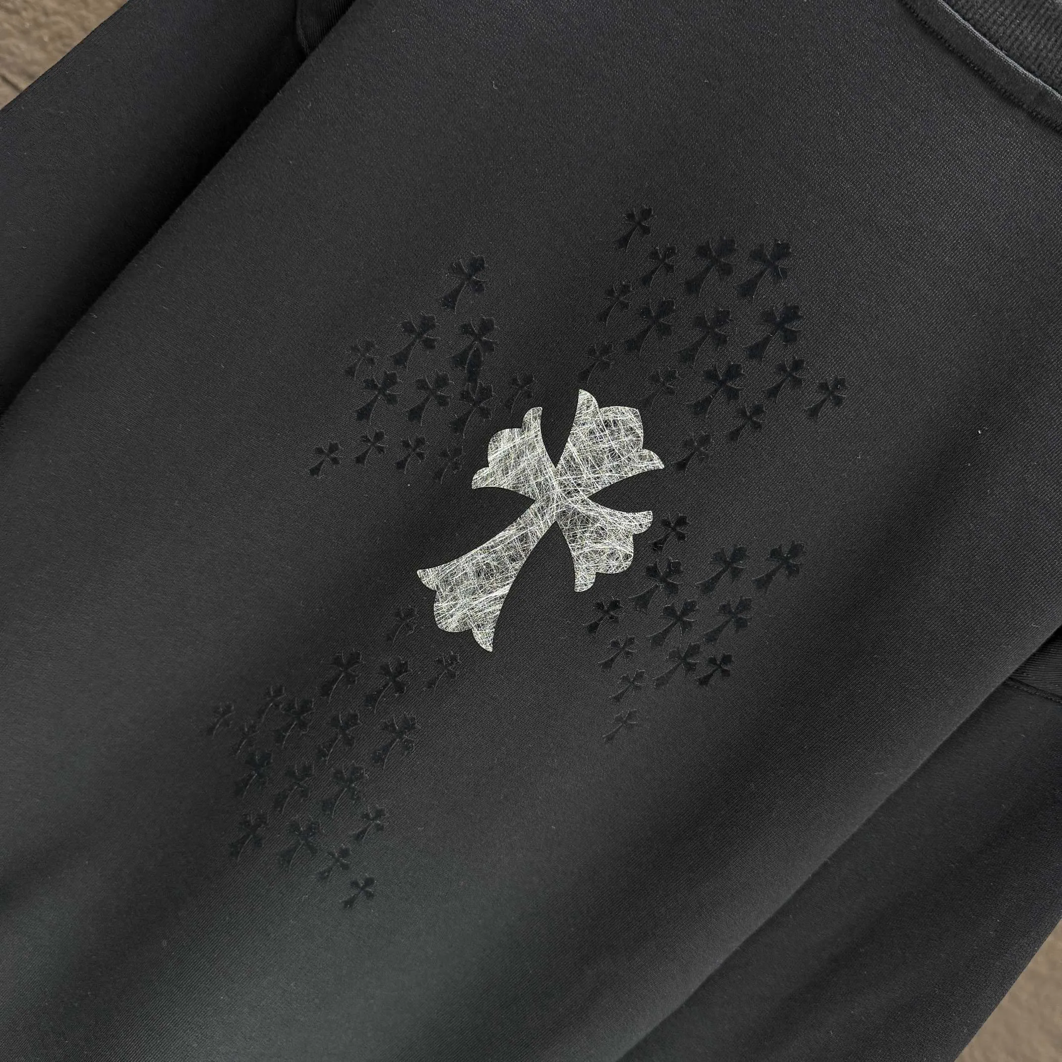 🅿️250 CH* Croixin* 2025 autumn and winter new round neck sweatshirt 400g terry cotton Sanskrit horseshoe logo flocking➕silver wire Color: Black White Gray Purple Size: S M L XL XXL